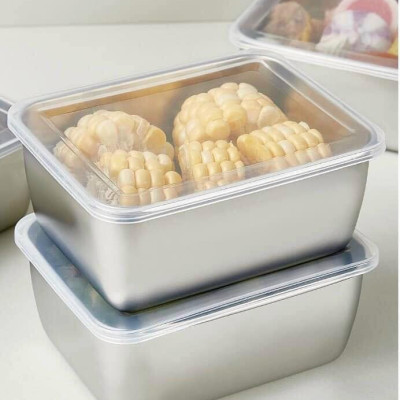 Hộp Đựng Thực Phẩm Tủ Lạnh, Đồ Ăn Bằng Inox 304 Có Nắp Nhựa Kèm Theo Tiện Lợi (135x105x58 mm)