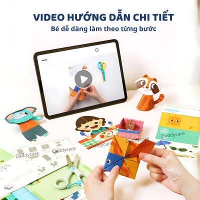 Giấy Màu Thủ Công Origami, Cắt dán 3 Cấp Độ, Đồ Chơi thủ công Cho Bé
