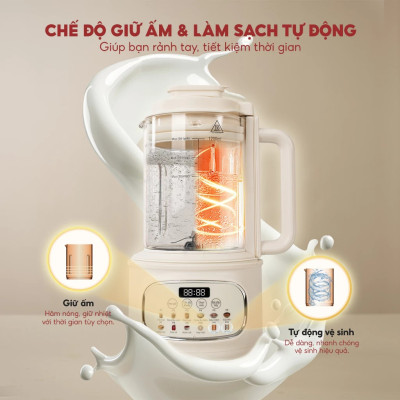 Máy làm sữa hạt thủy tinh chống ồn Masuto MS Love Plus dung tích 1,2L có hẹn giờ 12 chế độ nấu - Hàng chính hãng