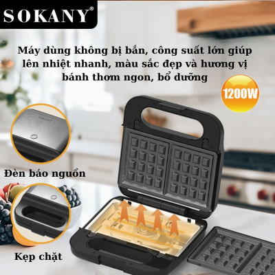 Máy kẹp nướng bánh mì đa năng 3IN1 SOKANY SK-08078 khay chống dính cao cấp dễ dàng vệ sinh, tiện dụng cho mọi gia đình - HÀNG CHÍNH HÃNG - DELIYA