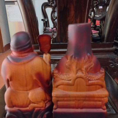 Tượng thần tài thổ địa bằng gỗ hương đá sơn giả cổ kt cao 20×12×8cm 