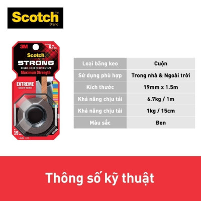 Băng dính hai mặt siêu dính 3M SCOTCH  414-S19, 19 mm x 1.5 m, 19mm x 4m