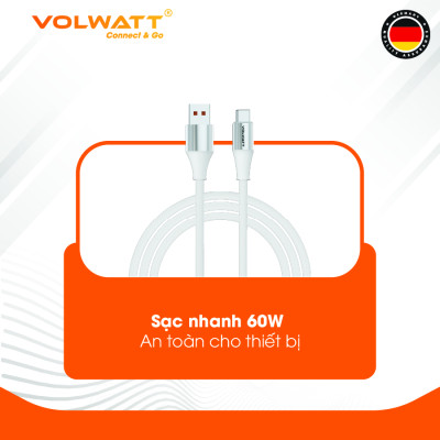 Cáp sạc nhanh 60W Volwatt GE-S16-AC hàng chính hãng | Cáp USB-A to Type-C, truyền dữ liệu 480Mbps, dây bện – BH 12 tháng