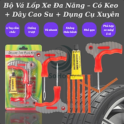 Bộ Dụng Cụ Vá Lốp Xe Ô Tô – Xe Máy Khẩn Cấp Tiện Lợi -Bộ Vá Lốp Xe Đa Năng – Có Keo + Dây Cao Su + Dụng Cụ Xuyên