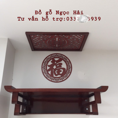 Bộ bàn thờ chung cư kt 69cm bằng gỗ sồi + ám khói + chữ thọ hay chữ phúc