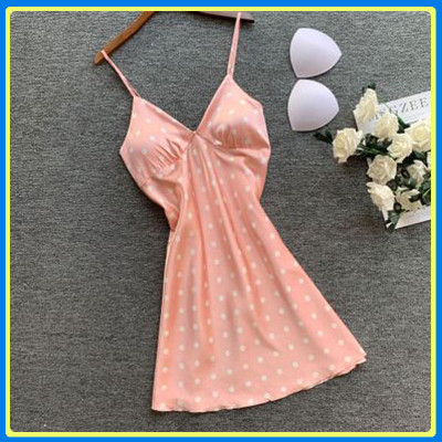 Q147 Váy ngủ lụa hai dây kèm mút ngực in hoa văn sexy  - Đầm ngủ lụa hai dây - Váy ngủ
