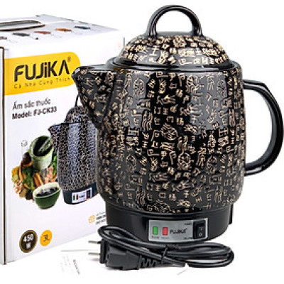 Siêu Sắc Thuốc 3L ,Ấm Sắc Thuốc Tự Động Fujika K5 Lòng Ấm Tráng Men Chịu Nhiệt Cao Màu Đen Họa Tiết Kí Tự- Hàng Chính Hãng