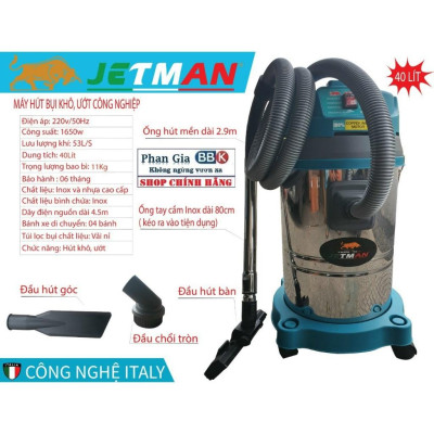 [chính hãƞg] Máy Hút Bụi công nghiệp Jetman 40L - 1650W Hút khô, Hút ướt Siêu khỏe, Mô tơ 100% Dây đồng, Bảo hành 1 năm
