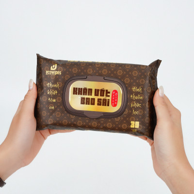 Khăn ướt bao sái lau bàn thờ EcoWipes gói 30 tờ hương Trầm