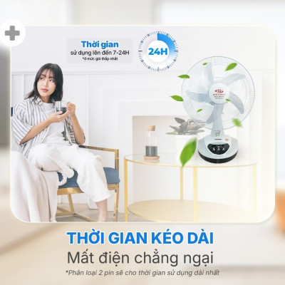 Quạt Sạc Tích Điện để bàn AC&DC 14 inch Honjianda FL314 có đèn LED & sạc USB - Hàng Chính Hãng
