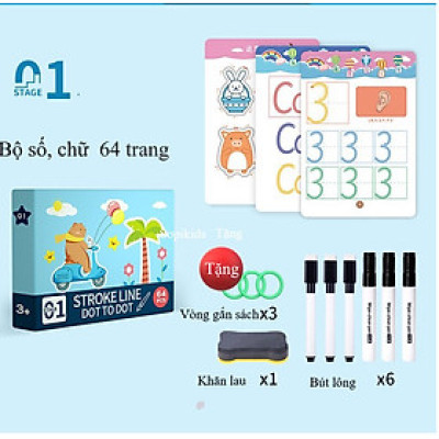 Bộ tập tô chữ số, câu đố thông minh, tập tô thông minh xóa được cho bé - Giáo dục toàn diện Montessori- từ cơ bản đến nâng cao
