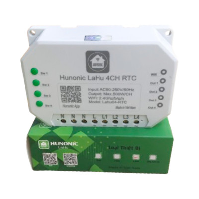 Công tắc thông minh [ĐIỀU KHIỂN TỪ XA] Hunonic Lahu 4 Kênh RTC - Điều khiển qua Wifi, Bluetooth - Hẹn giờ không cần wifi