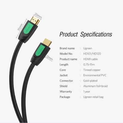 Ugreen UG40464HD101TK 5M màu Đen Cáp tín hiệu HDMI chuẩn 1.4 hỗ trợ phân giải 4K * 2K - HÀNG CHÍNH HÃNG