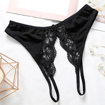 Quần lót nữ ren viền 2 bên khe kèm nơ 5 cánh dáng điệu - Màu đen