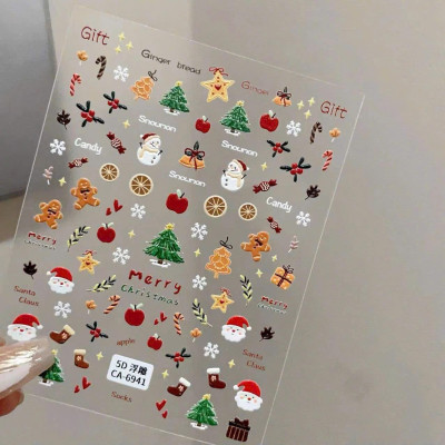 Sticker Móng Tay Dập Nổi Dán Làm Nail Hình Giáng Sinh Vui Vẻ, Ông Già Noel, Dễ Thương, Mỏng Trong Suốt, Lưng Keo, Trang Trí Móng Tay Nghệ Thuật - Xmas