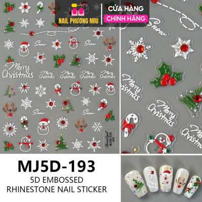 Hình Dán Móng Sticker Ông Già Noel 5D Làm Nail Siêu Xinh, Miếng Dán Móng Hình Giáng Sinh, Bông Tuyết, Tuần Lộc