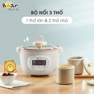 Nồi Nấu Chậm 1,6L Bear SUBE002 Đa Năng Nấu Cháo, Chưng Yến Bản Quốc Tế - Hàng Chính Hãng