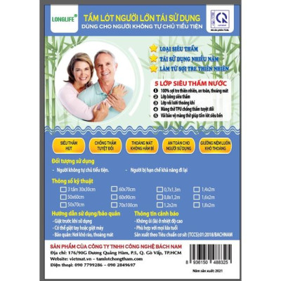 Tấm lót chống thấm cho người già LONGLIFE size 70x130cm