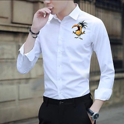 Áo sơ mi in hình họa tiết vẹt vàng Chất sơ mi mềm mịn thoáng mát thấm hút mồ hôi tốt. Phong cách sang trọng thanh lịch