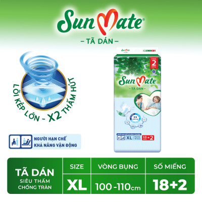 [Mẫu mới] Combo 2 Tã dán người lớn SunMate XA2 mới size XL-18+2 miếng