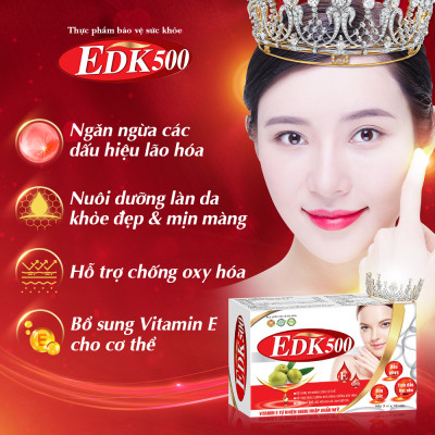 Viên Uống Vitamin E EDK500 Dân Khang Chống Oxy Hóa Dưỡng Da Sáng Khỏe Hộp 30 Viên
