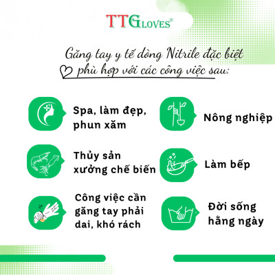 Găng Tay Y Tế Size M Màu Xanh Lá (100 Chiếc)_Không Bột Nitrile TTGLOVES