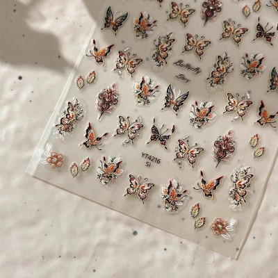 Sticker 5D Bướm Lụa Nổi Gắn Móng CA6993 Làm Nail, Miếng Dán Bướm Lụa 5D Nhiều Màu Trang Trí Hình Dán Móng Hàn Quốc Nữ Women