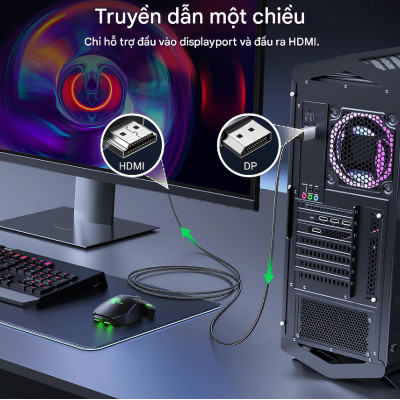 Cáp chuyển DisplayPort (DP) sang HDMI 4K@60Hz Choetech XDH01 dài 2m (Hàng chính hãng)