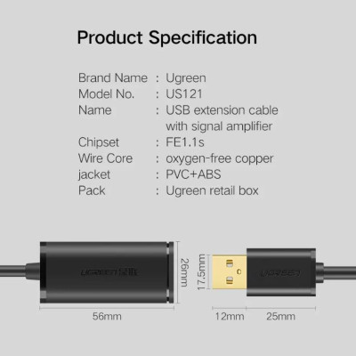 Ugreen UG10319US121TK 5M màu Đen Cáp tín hiệu nối dài USB 2.0 có chip khuếch đại cao cấp - HÀNG CHÍNH HÃNG