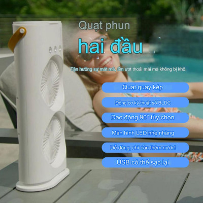 Quạt phun sương tích điện Youpin AQUA BREEZE, 2 lồng quạt, có đèn LED, bình nước lớn có thể thêm đá, xoay tốc năng 90° làm mát rộng, pin dung lượng lớn - Hàng nhập khẩu