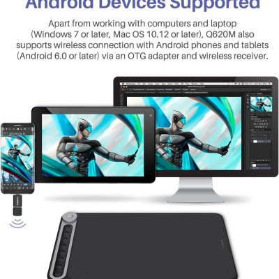 Quà Tặng Kèm Trị Giá 399K - Bảng Vẽ Điện Tử HUION iQ620M Kết Nối Không Dây Wireless 2.4G(hỗ trợ Android và máy tính) - Hàng Chính Hãng Huionl Dial Q620M Graphic Drawing Tablet 266PPS Wireless Connection Digital Pen Tablet with Dial for PC and Android