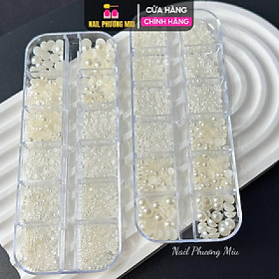 Khay Ngọc Tròn Hạt Trai Nửa Mix Trắng Ngà Làm Nail, Khay Nhựa 12 Ô Chia Nhiều Size Trang Trí Móng Tay Chân Làm Móng Chuyên Nghiệp Nữ Women