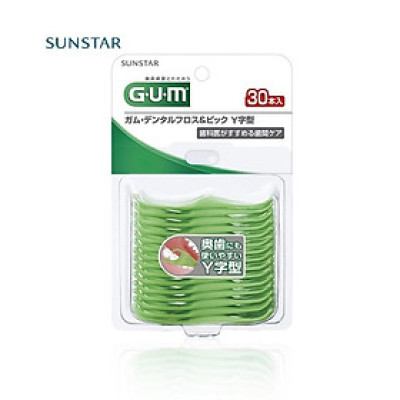 Set 30 tăm chỉ nha khoa Sunstar Gum chữ Y, làm sạch mảng bám giữa các khe răng giúp ngăn ngừa các bệnh về nướu răng - nội địa Nhật Bản