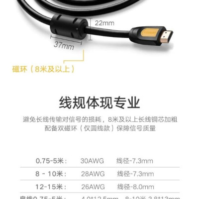 Ugreen UG10167HD101TK 5M màu Vàng Cáp tín hiệu HDMI chuẩn 1.4 hỗ trợ phân giải 4K * 2K - HÀNG CHÍNH HÃNG