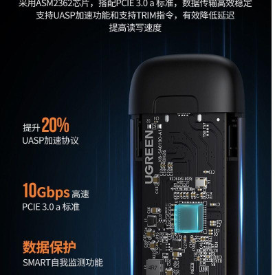 Ugreen UG70532CM298TK M.2 NVME M-Key 10G ra USB type C + USB-A hộp ổ cứng - HÀNG CHÍNH HÃNG