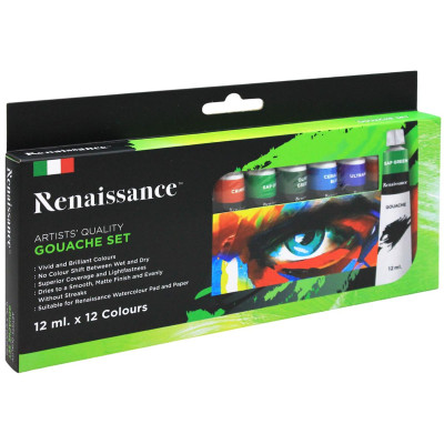 Hộp 12 Tuýp Màu Vẽ Gouache 12 Ml - Renaissance