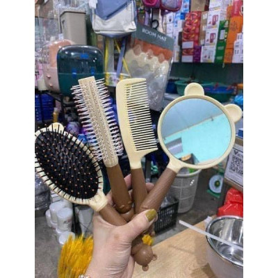 Set lược gương 4 món cực xinh lược gỡ rối chải tóc uốn tạo kiểu Linh chi bedding