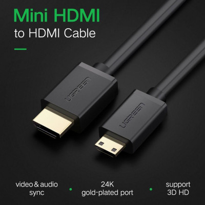 Ugreen UG11167HD108TK 1.5M 4K 60hz 2.0 Cáp Mini HDMI sang HDMI thuần đồng màu Đen - HÀNG CHÍNH HÃNG