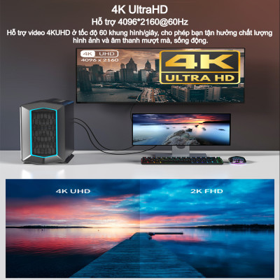 Cáp chuyển DisplayPort (DP) sang HDMI 4K@60Hz Choetech XDH01 dài 2m (Hàng chính hãng)