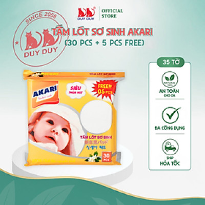 Combo 10 Gói Tấm lót sơ sinh Akari bột giấy tự nhiên 35 miếng (22x22cm) khô thoáng mát cho bé