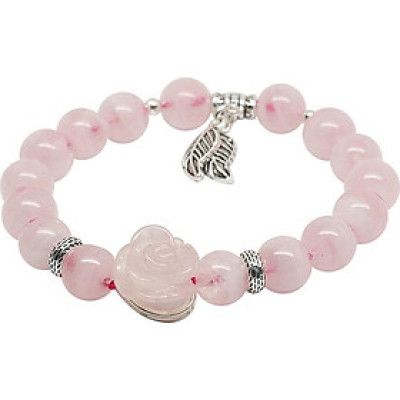 Vòng Thạch Anh Hồng Mix Hoa Mẫu Đơn + Charm Bạc Ngọc Quý Gemstones VT103