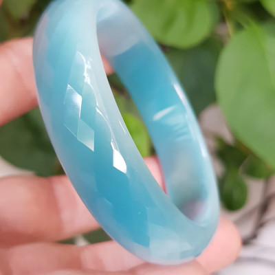 Vòng tay nữ Bản Hẹ đá mắt mèo giác Xanh Dương tươi sáng ánh Vòng Ni 54mm x cao 15mm x Dầy 6,5mm nữ mệnh thủy mệnh mộc Nữ cân nặng 50kg - 54kg đeo đẹp ạ