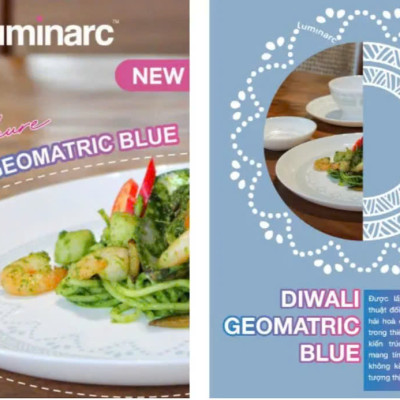 Chén thủy tinh Luminarc Diwali Geometric Blue 11.5cm kháng vỡ, cường lực, đựng thức ăn - V6535