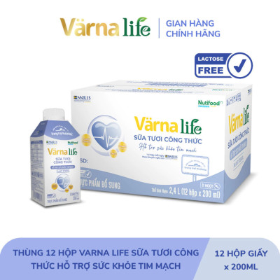 Thùng Thực phẩm bổ sung Värna Life sữa tươi công thức (Tím) (12 hộp x 200ml)