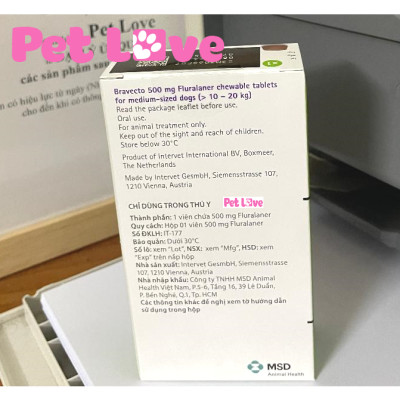 Bravecto diệt ghẻ, ve rận, bọ chét (chó 10 - 20kg)