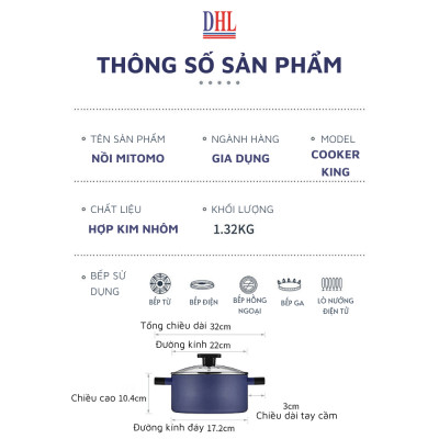 Nồi kho thịt cá chống dính vân đá cao cấp Hàn Quốc Mitomo Cooker King siêu bền- Hàng chính hãng