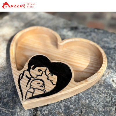 Khay gỗ hình trái tim decor trang trí, khay đựng bánh kẹo mứt Tết/Trung thu bằng gỗ óc chó/tần bì nguyên khối cao cấp-04