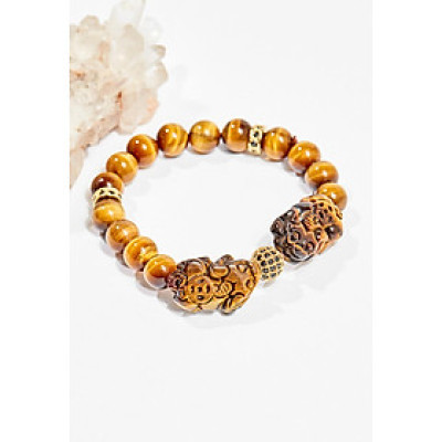 Vòng tay phong thủy nữ đá mắt hổ vàng nâu charm tỳ hưu 8mm mệnh thổ , kim - Ngọc Quý Gemstones