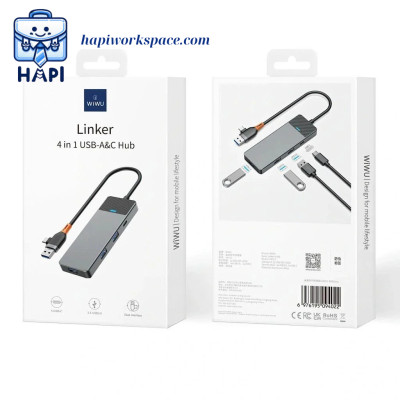 HUB mở rộng hàng chính hãng WiWU Linker 4-in-1 Wi-A431C: Đầu vào USB-A + USB-C, phù hợp nhiều dòng laptop