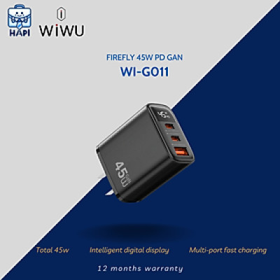 Củ sạc GaN hàng chính hãng WiWU Firefly 45W Wi-G011: 3 cổng, hỗ trợ PPS 21V, QC3+, sạc nhanh đa thiết bị